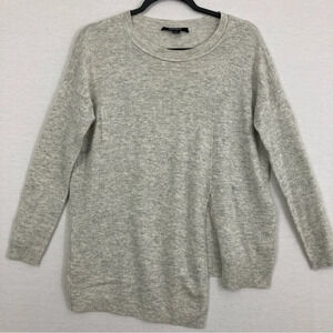 Acrobat Light Gray Wool Cashmere Crew‎ Neck Asymmetric Slit Front Sweater Small